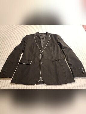 Black Piped Men's Blazer - Classic Two-Button Style